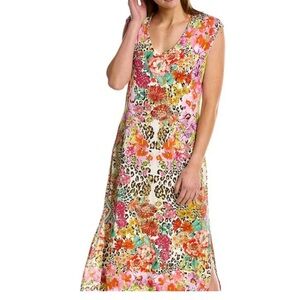 Johnny Was Floral and Leopard Print Midi Dress